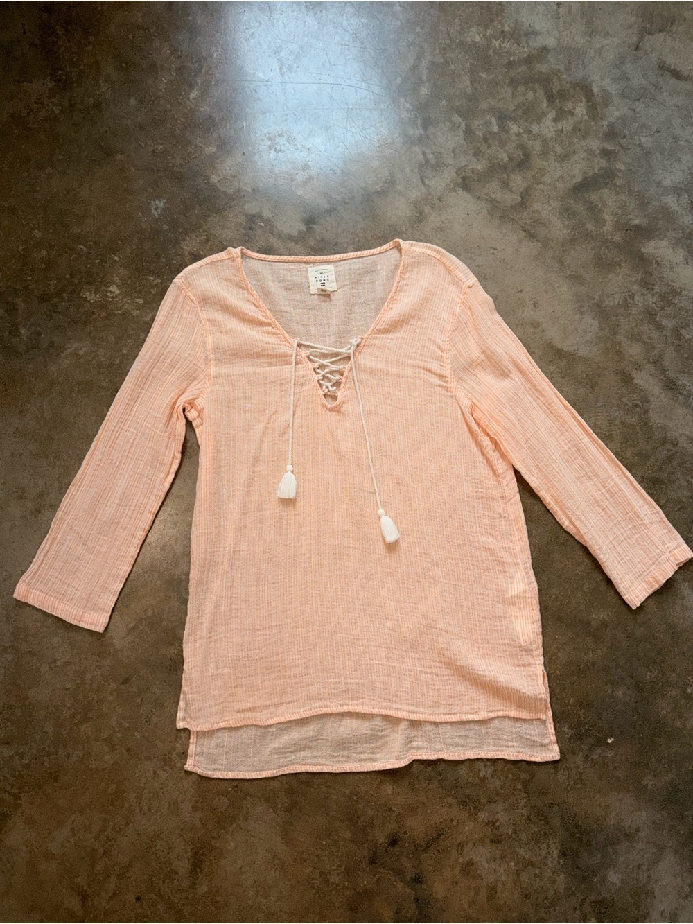Striped Lace-Up Gauze Tunic Top Swimsuit Coverup M Summer Beach Resortwear Pool